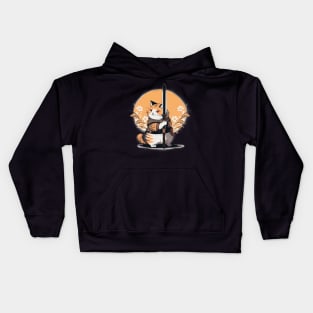 Japanese Style Cat With a Sword Kids Hoodie